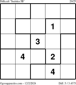 The grouppuzzles.com Difficult Sudoku-5B puzzle for Monday December 2, 2024