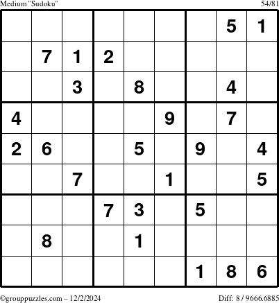 The grouppuzzles.com Medium Sudoku puzzle for Monday December 2, 2024