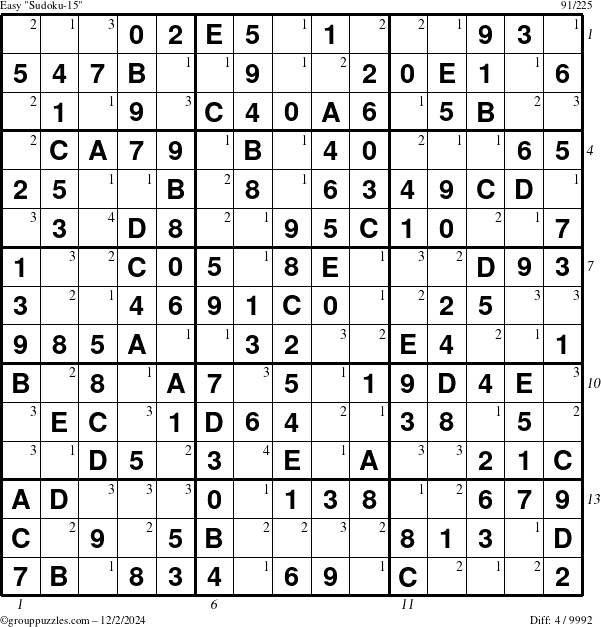 The grouppuzzles.com Easy Sudoku-15 puzzle for Monday December 2, 2024 with all 4 steps marked