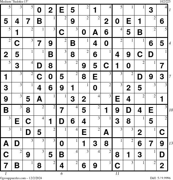 The grouppuzzles.com Medium Sudoku-15 puzzle for Monday December 2, 2024 with all 5 steps marked