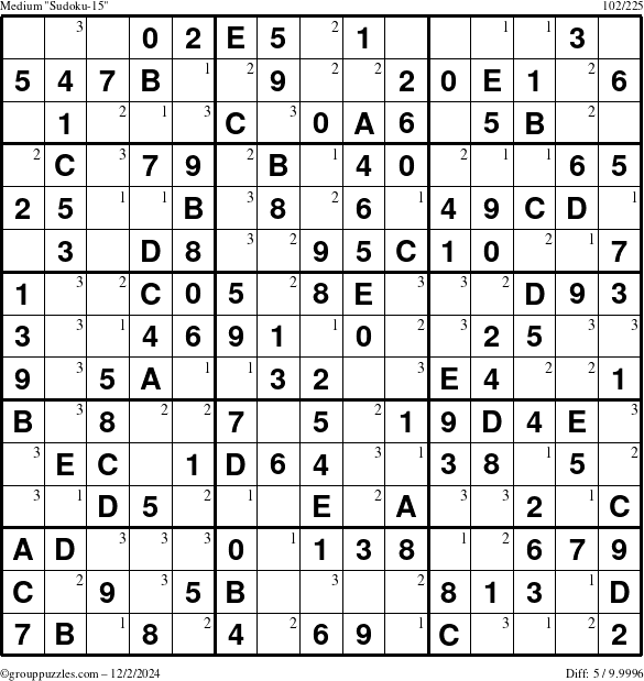 The grouppuzzles.com Medium Sudoku-15 puzzle for Monday December 2, 2024 with the first 3 steps marked