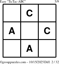 The grouppuzzles.com Easy TicTac-ABC puzzle for Wednesday October 15, 2025