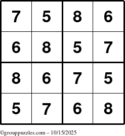 The grouppuzzles.com Answer grid for the Sudoku-4-5678 puzzle for Wednesday October 15, 2025