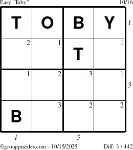 The grouppuzzles.com Easy Toby puzzle for Wednesday October 15, 2025 with all 3 steps marked