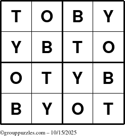 The grouppuzzles.com Answer grid for the Toby puzzle for Wednesday October 15, 2025