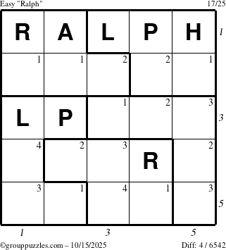 The grouppuzzles.com Easy Ralph puzzle for Wednesday October 15, 2025 with all 4 steps marked