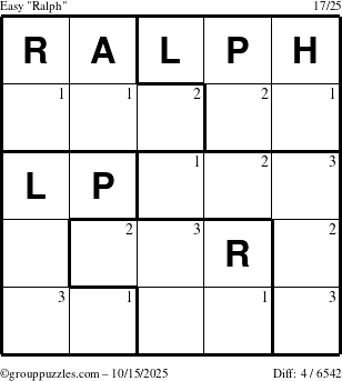 The grouppuzzles.com Easy Ralph puzzle for Wednesday October 15, 2025 with the first 3 steps marked