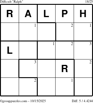 The grouppuzzles.com Difficult Ralph puzzle for Wednesday October 15, 2025 with the first 3 steps marked