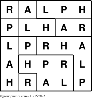 The grouppuzzles.com Answer grid for the Ralph puzzle for Wednesday October 15, 2025