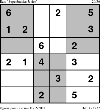 The grouppuzzles.com Easy SuperSudoku-Junior puzzle for Wednesday October 15, 2025