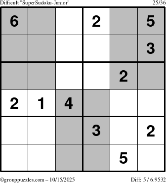 The grouppuzzles.com Difficult SuperSudoku-Junior puzzle for Wednesday October 15, 2025