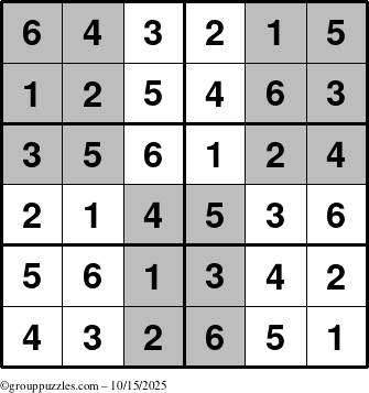 The grouppuzzles.com Answer grid for the SuperSudoku-Junior puzzle for Wednesday October 15, 2025