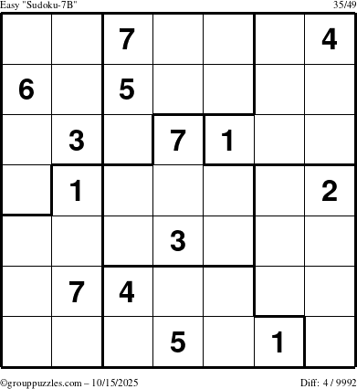 The grouppuzzles.com Easy Sudoku-7B puzzle for Wednesday October 15, 2025