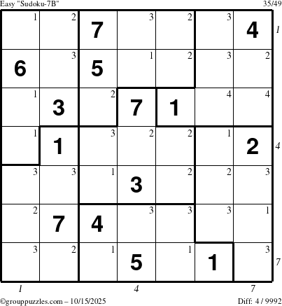 The grouppuzzles.com Easy Sudoku-7B puzzle for Wednesday October 15, 2025 with all 4 steps marked