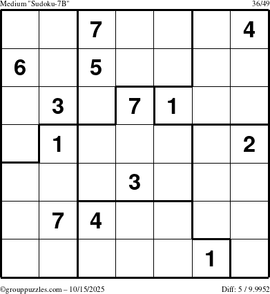 The grouppuzzles.com Medium Sudoku-7B puzzle for Wednesday October 15, 2025