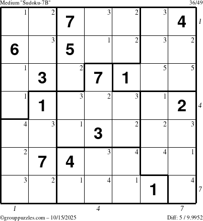 The grouppuzzles.com Medium Sudoku-7B puzzle for Wednesday October 15, 2025 with all 5 steps marked