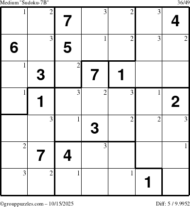 The grouppuzzles.com Medium Sudoku-7B puzzle for Wednesday October 15, 2025 with the first 3 steps marked