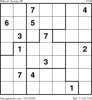 The grouppuzzles.com Difficult Sudoku-7B puzzle for Wednesday October 15, 2025