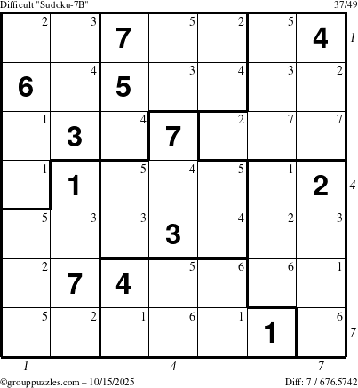 The grouppuzzles.com Difficult Sudoku-7B puzzle for Wednesday October 15, 2025 with all 7 steps marked