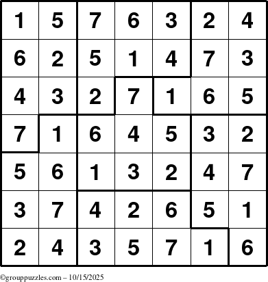 The grouppuzzles.com Answer grid for the Sudoku-7B puzzle for Wednesday October 15, 2025