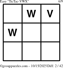 The grouppuzzles.com Easy TicTac-VWX puzzle for Wednesday October 15, 2025