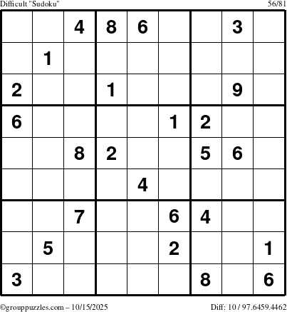 The grouppuzzles.com Difficult Sudoku puzzle for Wednesday October 15, 2025