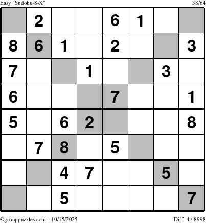 The grouppuzzles.com Easy Sudoku-8-X puzzle for Wednesday October 15, 2025