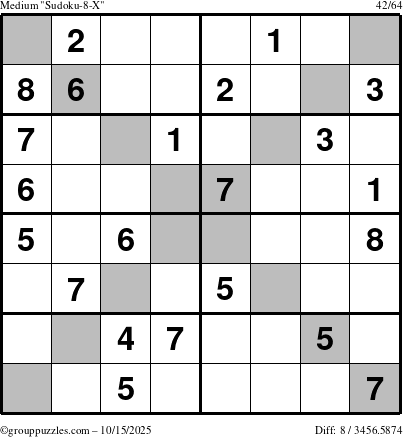 The grouppuzzles.com Medium Sudoku-8-X puzzle for Wednesday October 15, 2025