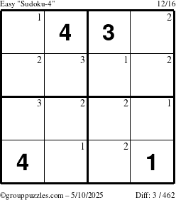 The grouppuzzles.com Easy Sudoku-4 puzzle for Saturday May 10, 2025 with the first 3 steps marked