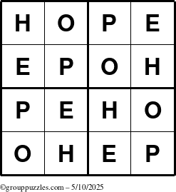 The grouppuzzles.com Answer grid for the Hope puzzle for Saturday May 10, 2025