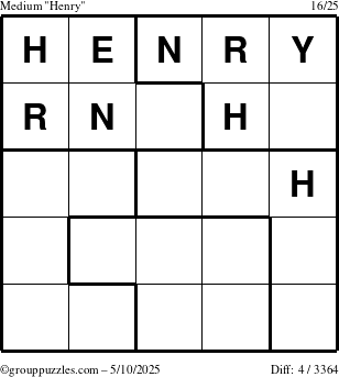 The grouppuzzles.com Medium Henry puzzle for Saturday May 10, 2025