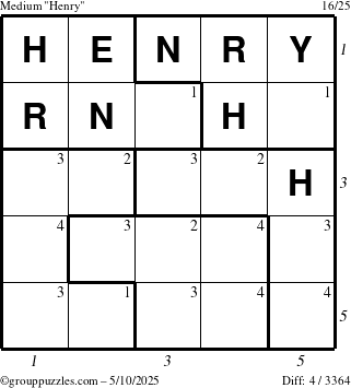 The grouppuzzles.com Medium Henry puzzle for Saturday May 10, 2025 with all 4 steps marked