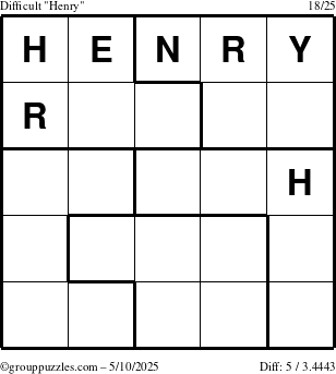 The grouppuzzles.com Difficult Henry puzzle for Saturday May 10, 2025