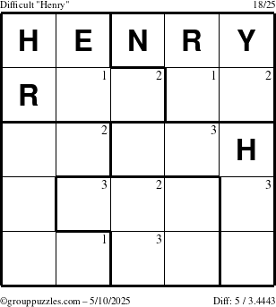 The grouppuzzles.com Difficult Henry puzzle for Saturday May 10, 2025 with the first 3 steps marked