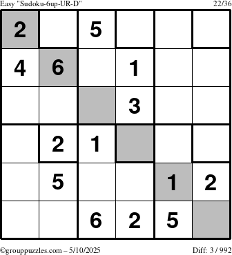 The grouppuzzles.com Easy Sudoku-6up-UR-D puzzle for Saturday May 10, 2025