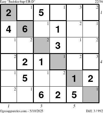The grouppuzzles.com Easy Sudoku-6up-UR-D puzzle for Saturday May 10, 2025 with all 3 steps marked