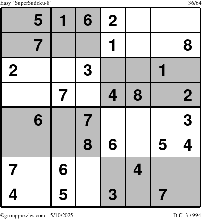 The grouppuzzles.com Easy SuperSudoku-8 puzzle for Saturday May 10, 2025