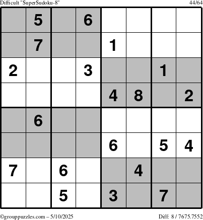 The grouppuzzles.com Difficult SuperSudoku-8 puzzle for Saturday May 10, 2025