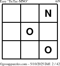 The grouppuzzles.com Easy TicTac-MNO puzzle for Saturday May 10, 2025