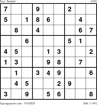 The grouppuzzles.com Easy Sudoku puzzle for Saturday May 10, 2025