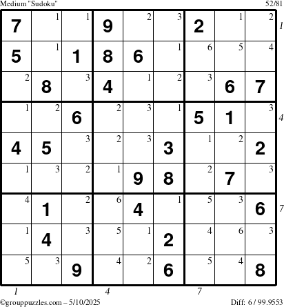 The grouppuzzles.com Medium Sudoku puzzle for Saturday May 10, 2025 with all 6 steps marked