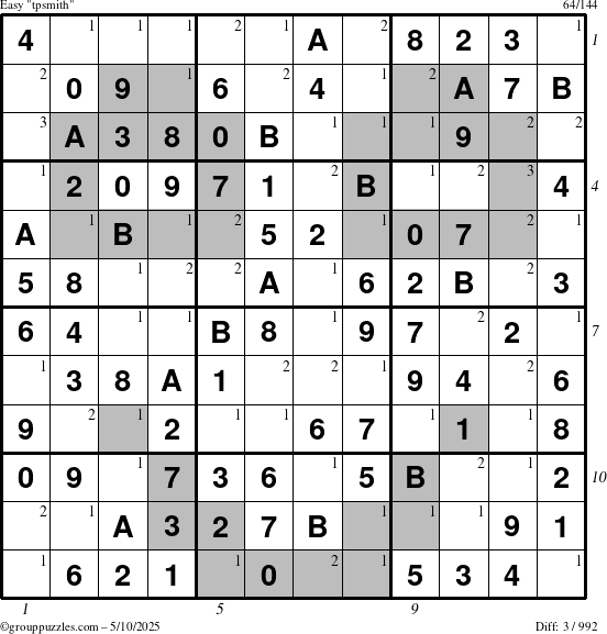 The grouppuzzles.com Easy tpsmith puzzle for Saturday May 10, 2025 with all 3 steps marked