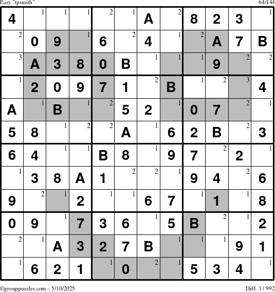 The grouppuzzles.com Easy tpsmith puzzle for Saturday May 10, 2025 with the first 3 steps marked