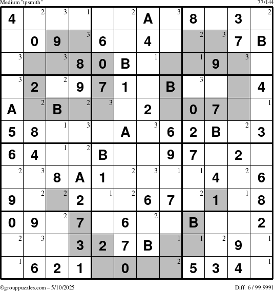 The grouppuzzles.com Medium tpsmith puzzle for Saturday May 10, 2025 with the first 3 steps marked