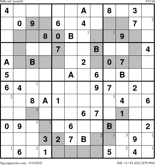 The grouppuzzles.com Difficult tpsmith puzzle for Saturday May 10, 2025 with the first 3 steps marked