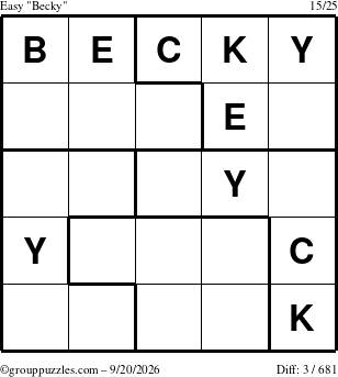 The grouppuzzles.com Easy Becky puzzle for Sunday September 20, 2026