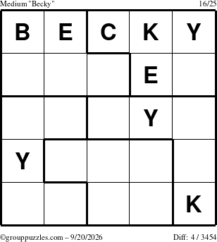 The grouppuzzles.com Medium Becky puzzle for Sunday September 20, 2026