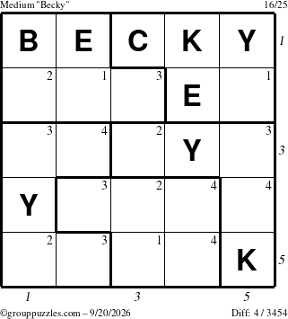 The grouppuzzles.com Medium Becky puzzle for Sunday September 20, 2026, suitable for printing, with all 4 steps marked
