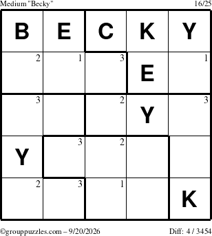 The grouppuzzles.com Medium Becky puzzle for Sunday September 20, 2026 with the first 3 steps marked
