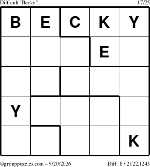 The grouppuzzles.com Difficult Becky puzzle for Sunday September 20, 2026